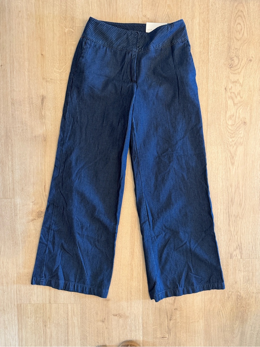 Cato Women’s Blue Pinstripe Wide-Leg Trousers Cotton Twill 30" Inseam Size 6